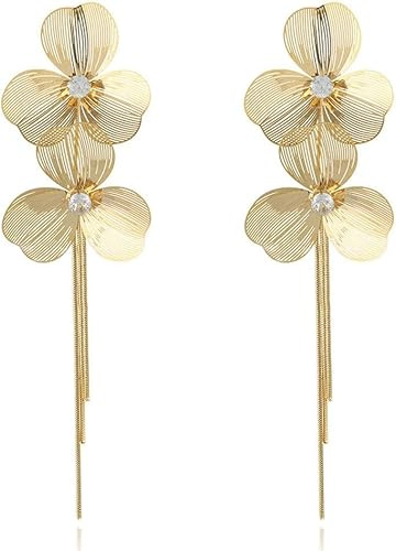 TOFBS Ohrringe für Damen 925 Silber Nadel Ohrstecker Mode Zarte Blume Metall Blatt Ohrring mit Zirkonia Lange Quaste Tropfen Ohrringe Schmuck Geschenk
