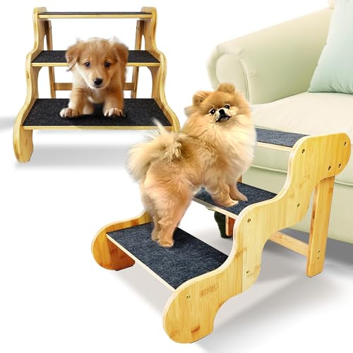 Hundetreppe für kleine Hunde, 38,1 cm hoch, 3-stufige Hundetreppe für Couch, Sofa und Stuhl, Haustiertreppe für ältere Haustiere und Katzen, rutschfeste Rampe für den Innenbereich, kann Haustiere mit