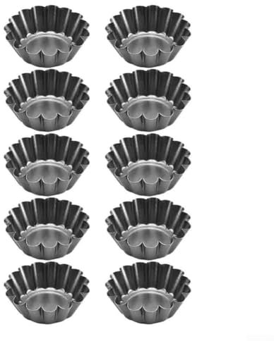 Besttoolifes Non-Stick Tart and Tartlet Molds - 10 Pack Mini Baking Tins for Quiche, Flan, 6.5cm Round with Fluted Case