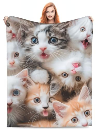 ATOurDealss Niedliche Katzendecke, Geschenke für Frauen und Mädchen, weich, warm, leicht, gemütlich, Tier, Kätzchen, Überwurf, Decken für Bett, Sofa, Wohnzimmer, Couch, Heimdekoration, 127 x 101,6 cm