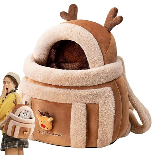 Generisch Katzenrucksack | Reisetasche Für Haustiere | Tragetaschen Plüsch Rentier Beutel Tasche Mit Handwärmern Katzen | Winter Outdoor Tragetasche Mit Handwärmern Hunderucksäcke Vorne Für Hunde