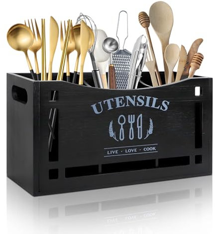 Portautensili da Cucina in Bambù, Porta Mestoli da Cucina Organizer per Utensili da Lavoro con 3 Scomparti, Porta Utensili da Cucinas Portas Posate Cucinaas per Decorazione Della Cucinaas di Fattoria