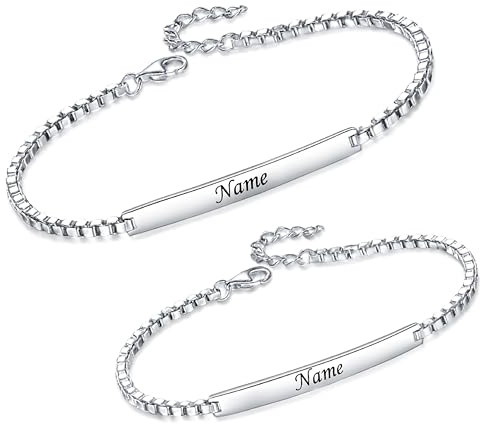 Gravurglanz Armband mit Gravur | Partnerarmbänder mit Gravur | Hochwertiges Pärchenarmband in Silber | Persönliche Namensgravur | Freundschaftsarmband