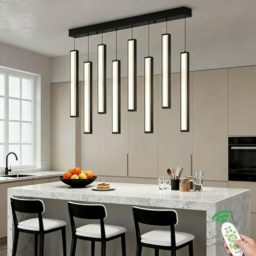 UVWHYZ Hängeleuchte für Esstisch & Pendelleuchte Wasservorhang (100cm) | 8x LED dimmbar 3000-6500K | Fernbedienung + 3m höhenverstellbar |Alu/Silikon schwarz| Kücheninsel, Empfang