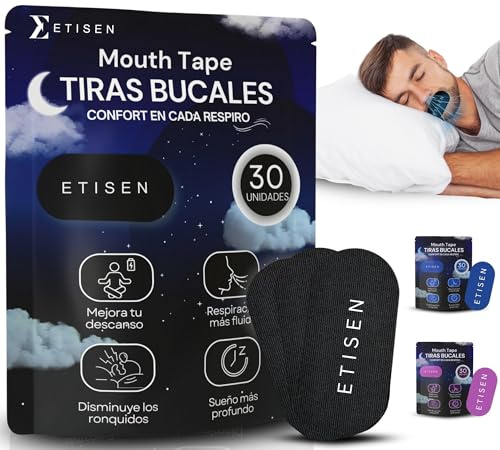 ETISEN, Pack de 30 Tiras bucales para dormir, Mouth tape, Antironquidos, Cinta Bucal para Dormir, Boca Cerrada, Bucal hipoalergénica, Adhesivo suave, Favorece la Respiración Nasal, Deportivas