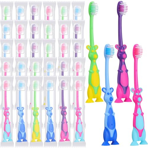 Gerrii 24 Pcs Kids Toothbrushes Bulk Soft Kangaroo Shape with Covers
