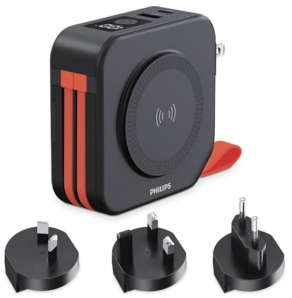 Philips Powerbank 10000mAh mit Reiseadapter (Phil-DLP4347CB/00)