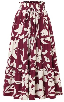 Generisch RöCke Damen Elegant Hohe Taille 2026 Sommerrock Leicht und Luftig Floral Midi Rock A-Line Casual Boho Strandrock