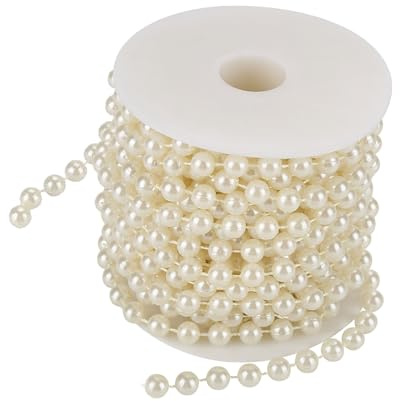 Artificial Pearls String Beads Chain, 10m/Roll 8mm Pearl Beads String Chain Garland, Grinding Pearl Wire Garland Bead Ribbon, Faux Pearl Beads Garland for Wedding DIY Craft Party Decoration (Beige)
