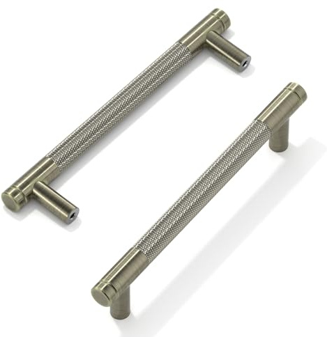 FURNIWARE 10 Stück Schrankgriffe Shiny Antik Messing, Schranktürgriffe 128mm Lochabstand, Möbelgriffe Gerändelte, Türgriffe Modern, Griffe für Küchenschränke, Schränke, Küche, Schubladen