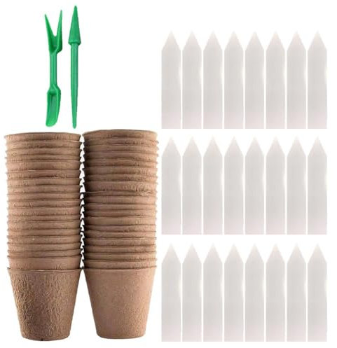 Vocdikficy Paquete de 50 Macetas de Turba 3,15 Pulgadas con 50 Etiquetas para Plantas Macetas de Vivero para Germinación de Jardín Al Aire Libre, Kits de Macetas de Semillas Biodegradables