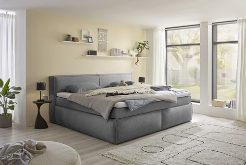 Boxspringbett Sandon Familienbett 240x200 in Dunkelgrau – Duo-Wendematratze H3/H4 mit 7-Zonen-Tonnentaschenfederkern, 6 cm Topper & komfortable Liegehöhe 70 cm