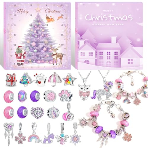 Calendario Adviento 2025 Niñas Mujer, Advent Calendar Joyas Kit con 24 Sorpresas, Regalos Navideños para Adolescentes, Novias e Hijas, Pulseras con Calendario de Cuenta Regresiva para Navidad