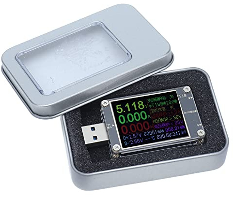 Rilevatore di tensione USB Power Meter con Voltmeter e Amperometro, Display a colori e allarme doppio - Misura corrente, capacità e temperatura per carica batterie e batterie