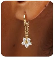 MUMREUES Boucles d'Oreilles Femme Pendantes Fleur 14K Boucles d'Oreilles
