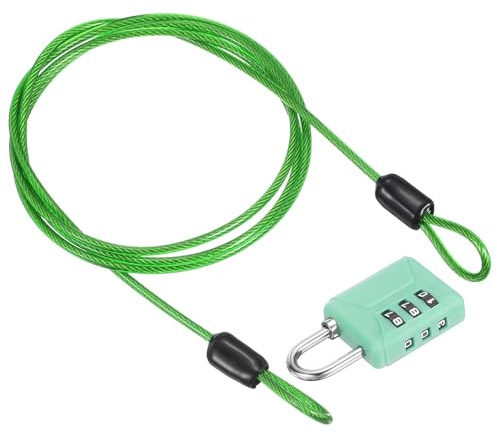 PATIKIL 3.3ft(39.4) Security Steel Cable with 3 Digit Combination Lock, 1 Set Travel Padlock PVC Coated Safety Wire Rope Double Loop for Luggage Suitcase, Clear Green Green