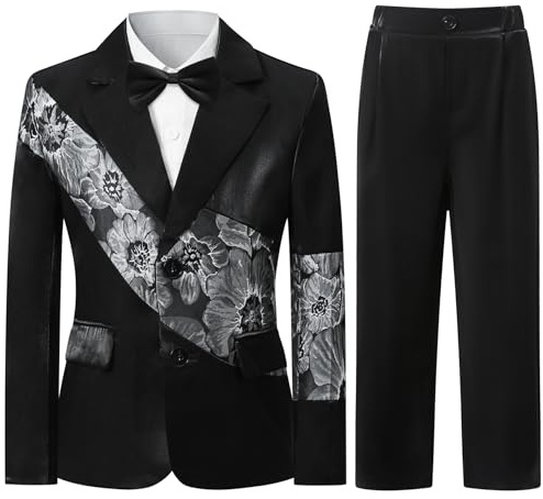 Sliktaa Boys Chinese Style Three Piece Suit Blazer Shirt Set | Printed jacket long sleeve shirt trousers flap pockets soft flowing fabric for weddings birthdays and family gatherings