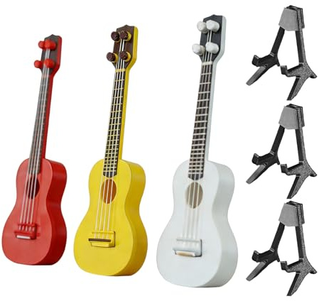 Mini chitarra per ukulele, 8,46 x 2,95 pollici, strumento a corda, educativo, mini chitarra stampata in 3D, per appassionati di musica, adolescenti, principianti, bambini, ragazze, scrivania, comodino