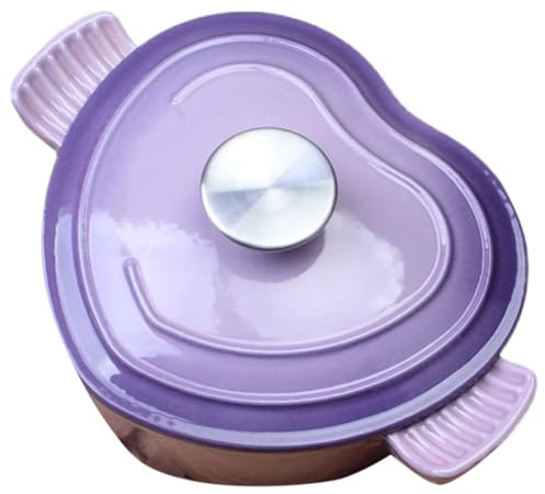 Hipzeepo Olla Holandesa de Hierro Fundido Premium con Tapa, Apta para Tipo de Cocinas, Ideal para Guisos y Hornear. Cacerola Esmaltada en Forma de Corazón.