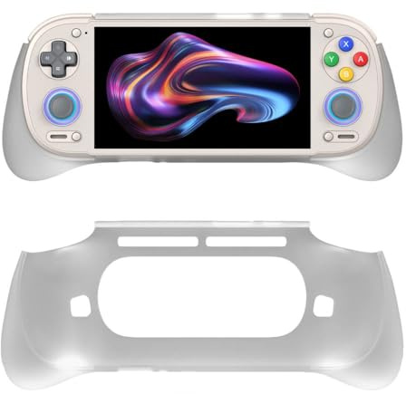 Hand Grip Cover Case for Retroid Pocket 6, Ergonomic Handle Grip Case Protective Cover TPU Shell Protector Stand Holder for RP6 Handheld Gaming Console Accessories (White)