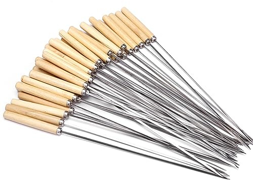 Brochettes à kebab, lot de 20 brochettes for barbecue, manche en bois, acier inoxydable, for, camping plein air