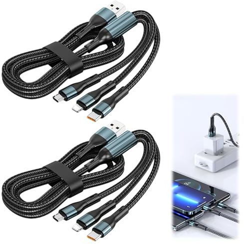 2 PCS 120W 3 in 1 Multi Charging Cable USB C Cord 1.2M & 2M Fast Charger USB to PD+ Micro USB +USBC Braided Charging Cable PD Compatible with iPhone Samsung Huawei Tablet Laptop