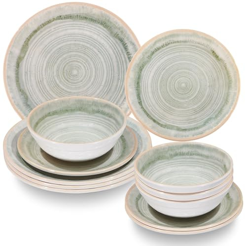 Melamin Geschirr Set Smaragd Grün für 4 Personen 12 Teile Camping Picknick