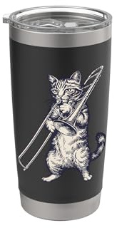 Katze spielt Posaune Shirt Lustige Musiker Katze Doppelwandiger Edelstahl-Thermobecher