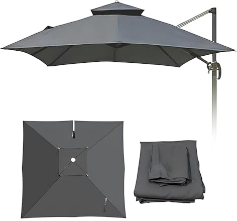 Genérico 8 Varillas Toldo De Repuesto Para Sombrillas Excentrico Cuadrada 3x3.0m Cubierta De Recambio Para Parasol Exterior(Gray 1 Tier)