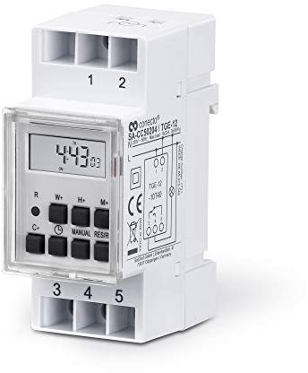conecto Digitale Zeitschaltuhr für Hutschiene Schalttafel-Einbau | LCD-Display | 10 Schaltprogramme (Wochen-/Tages- und Minutenprogramm) | Sommerzeit + 12/24h Timer | IP20 | 3600W | weiß
