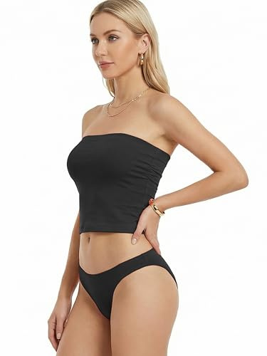 MixMatchy Women's Strapless Tube Tops Basic Bandeau Crop Sleeveless Backless Casual Sexy Going Out Summer 2025 Black M