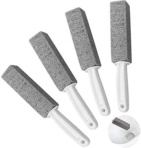Pumice Cleaning Stone with Handle, Toilet Bowl Ring Remover Cleaner Brush Stains and Hard Water Ring Remover Rust Grill Griddle Cleaner For Kitchen/Bath/Pool/Household Cleaning 4 Pack
