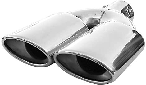 Doppel Auspuffblende Endrohr Auspuff Universell Schalldampf Doppelendrohr Endrohrblende Blende Sport Sportauspuff Edelstahl Oval bis 56mm Chrom AutoHobby