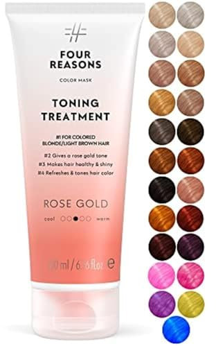 Four Reasons Color Mask - Rose Gold - (27 Colors) Toning Treatment, Color Depositing Conditioner, Tone & Enhance Color-Treated Hair - Semi Permanent Hair Dye, Vegan and Cruelty-Free, 6.76 fl oz