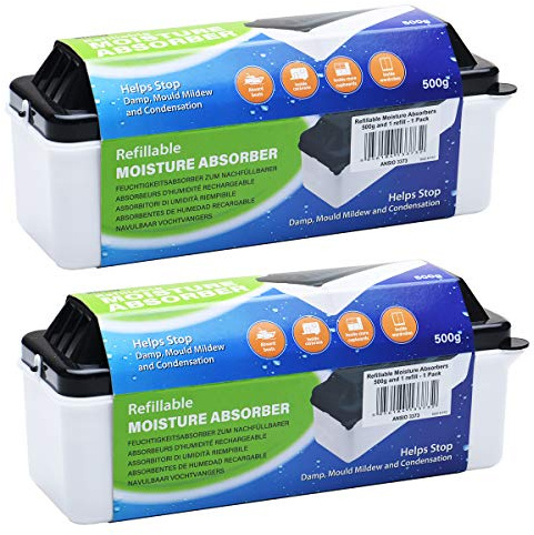 ANSIO Refillable Moisture Absorbers 500 grams - Pack of 2 | Condensation Remover Dehumidifiers for Damp, Mould, Moisture in Home, Kitchen, Wardrobe, Bedroom, Caravan, Office