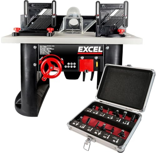 Excel Table Router Cutter 240V with 1/4in Shank TCT Router Cutter Bit 12 Piece Set
