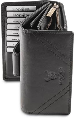 MATADOR Geldbörse Damen Schwarz #LISSABON mit Edle Geschenkbox, Elegantes Portemonnaie Damen RFID Schutz, Luxus Geldbörse mit vielen Kartenfächern, Schwarz Nappa