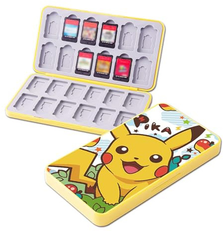 PERFECTSIGHT 24 Switch 2 Game Card Case for Nintendo Switch / Switch Lite/ OLED, Cute 24 Game Holder Cartridge Case for Game Cards and SD Cards, Kawaii Portable Compact Storage Case Box, Pika