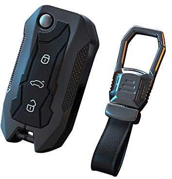 ontto Autoschlüssel Hülle passend für VW Up Caddy Jetta Bora Polo Passat EOS Golf 4 5 6 Skoda Fabia Seat Yeti Altea Schlüsselanhänger Schutzhülle Schlüsseltasche 3 Tasten Schlüsselbox Schwarz A