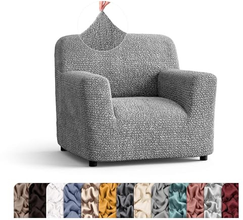 PAULATO BY GA.I.CO. Chair Cover - Armchair Cover - Armchair Slipcover - Soft Fabric Slipcover - 1-Piece Form Fit Stretch Stylish Furniture Protector - Microfibra Collection - Ash (Chair)
