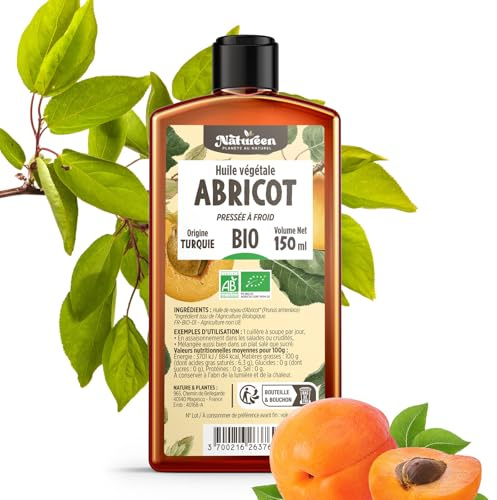 Huile de Noyau d'Abricot Bio 150 ml - AB - Natureen | Planète au Naturel - Pure, Naturelle et Pressée à froid - Alimentaire