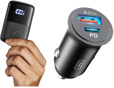 INIU Power Bank, 10000mAh 22.5W Mini Caricatore Portatile Ricarica Rapida & Carica Batteria per Auto, 60W Total Presa Accendisigari USB C PD & QC 3.0 Fast Charging