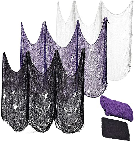 JINXIAN Garza per Halloween Decorazioni 3 Pezzi 200 × 76cm Panno di Garza Raccapricciante di Halloween per la casa stregata Festa di Halloween Porta Decorazione Giardino all'aperto