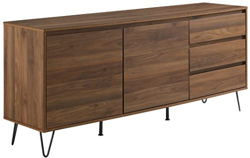 Crosley Furniture Teagan - Aparador de almacenamiento de discos de mediados de siglo, color roble marrón