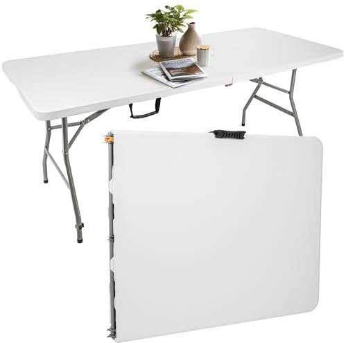 KARL HAUSMANN Klapptisch Camping - 180x75x74 - Campingtisch Klappbar Faltbar - Klappbarer Tisch Mit Griff Zum Tragen - Folding Table - Campingtische - Party/Piknik Tisch - Weiß Glatt