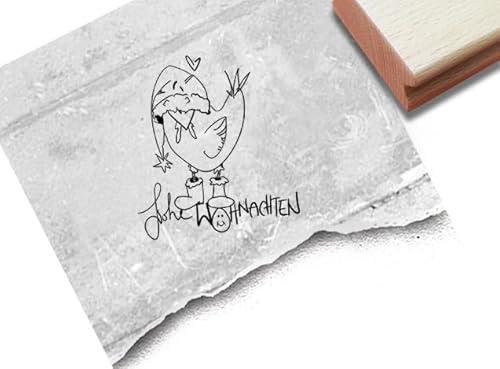 Stempel Frohe Weihnachten mit Huhn - Lustiger Weihnachtsstempel Hühnerstempel - Weihnachtskarten Weihnachtsdeko Tischdeko Scrapbook - zAcheR-fineT (mittel ca. 43 x 48 mm)