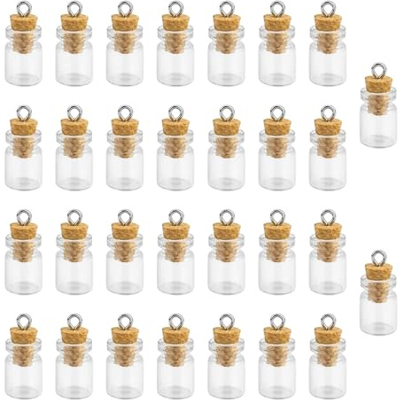 SPRHR 30 Stück Mini Kleine Glasflaschen mit Korkdeckel und Aufhängelöchern, 1ml Glas Mini Flaschen Eignen Sich für Parfümflaschen, Nachrichtenflaschen, DIY-Schlüsselanhänger und Gartendekorationen