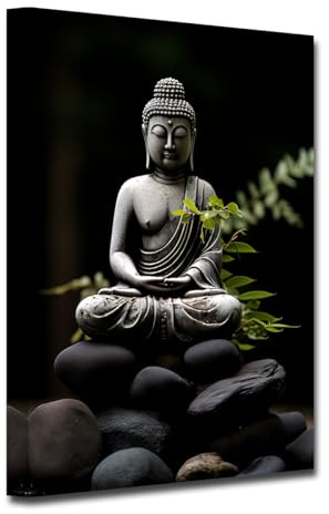 CXHOSTENT Buddha Leinwand Wandbilder Schwarz Weiß Zen Stein Kunstdrucke Spa Bild Zen spirituelle Dekoration für Yoga Meditationsraum (C, 40.00 x 60.00 cms)
