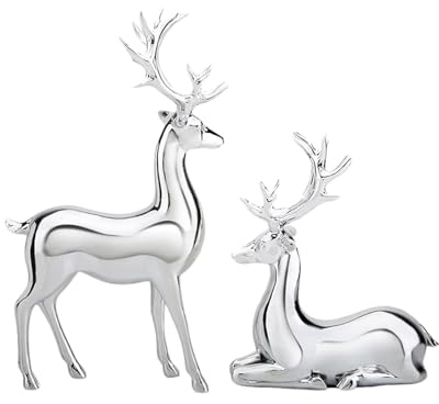 Figuras de Reno, Figuras de Ciervo Plateadas para Navidad, decoración de Tartas, jardín, Animales, Renos, decoración de Escritorio para Navidad, cumpleaños, Boda, Aniversario