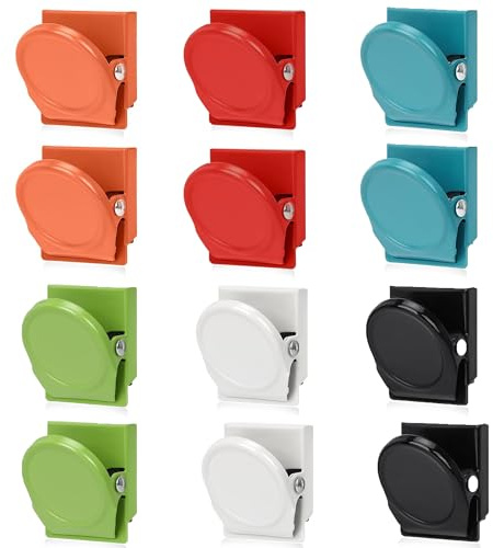 YSDMY Magnetclips 12 Stück Kühlschrank Magnetische Metallklammern 6 Farbe Magnetische Metall Klammer Whiteboard Kühlschrankmagnete Magnete für magnettafel, Büro, KücheTafel, Tafel